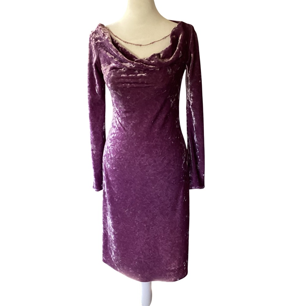 Moda International VTG Y2K Women Romantic Fairy Lavender Velvet Midi Dress‎ XS